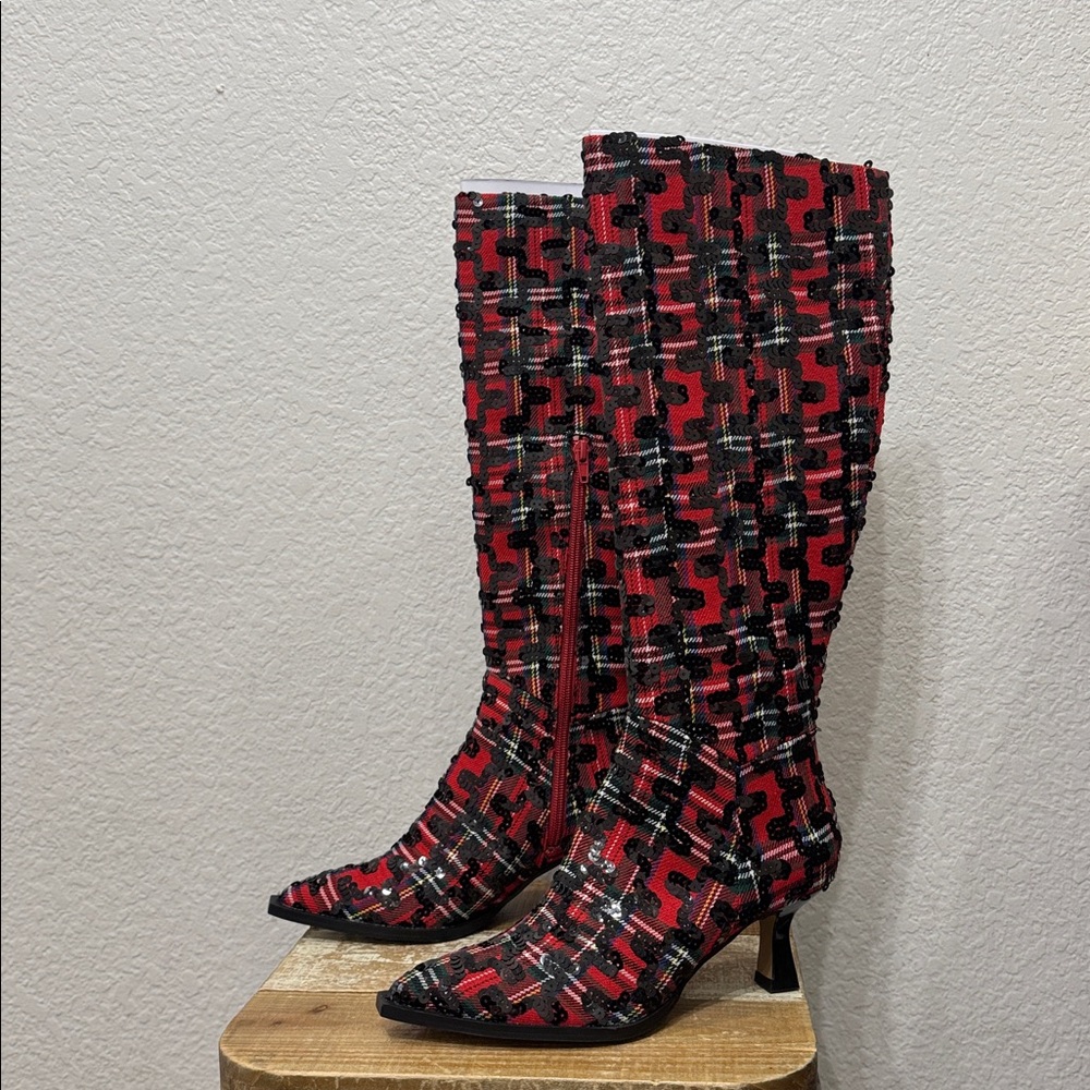 Betsey Johnson Pamela Plaid Sequins Boots Size 6.5 - Picture 4 of 7